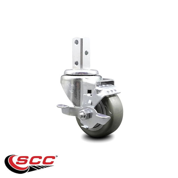 Service Caster 3 Inch Gray Polyurethane Wheel Swivel 3/4 Inch Square Stem Caster with Brake SCC-SQ20S314-PPUB-GRY-TLB-34 - main
